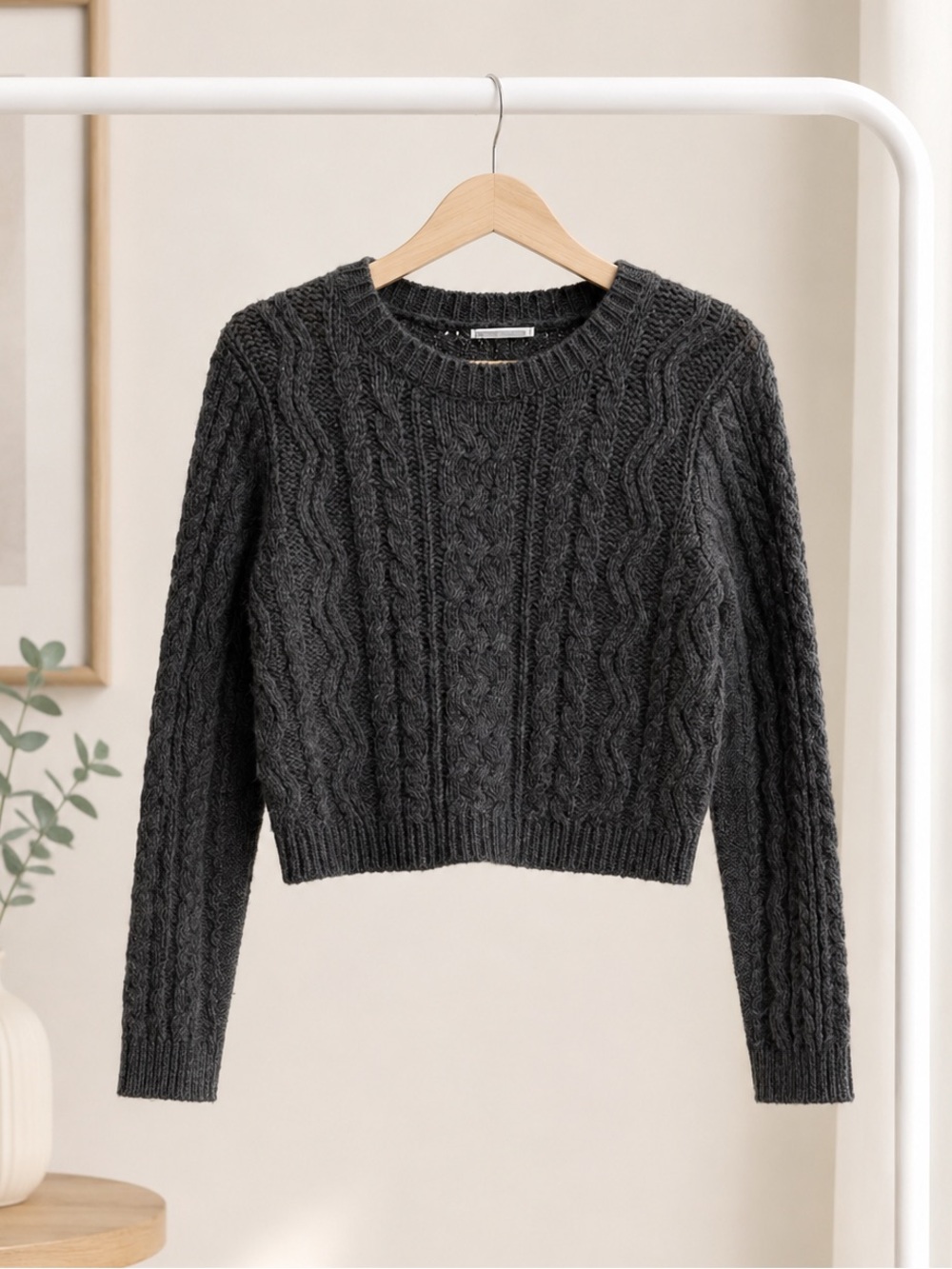 Cable Knit Cropped Crewneck Sweater |Chelsea28 |  Size Small